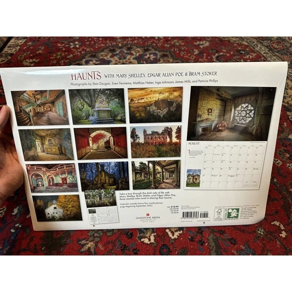 Haunts Mary Shelley Edgar Allan Poe Bram Stoker calendar 2023 art houses 18x12